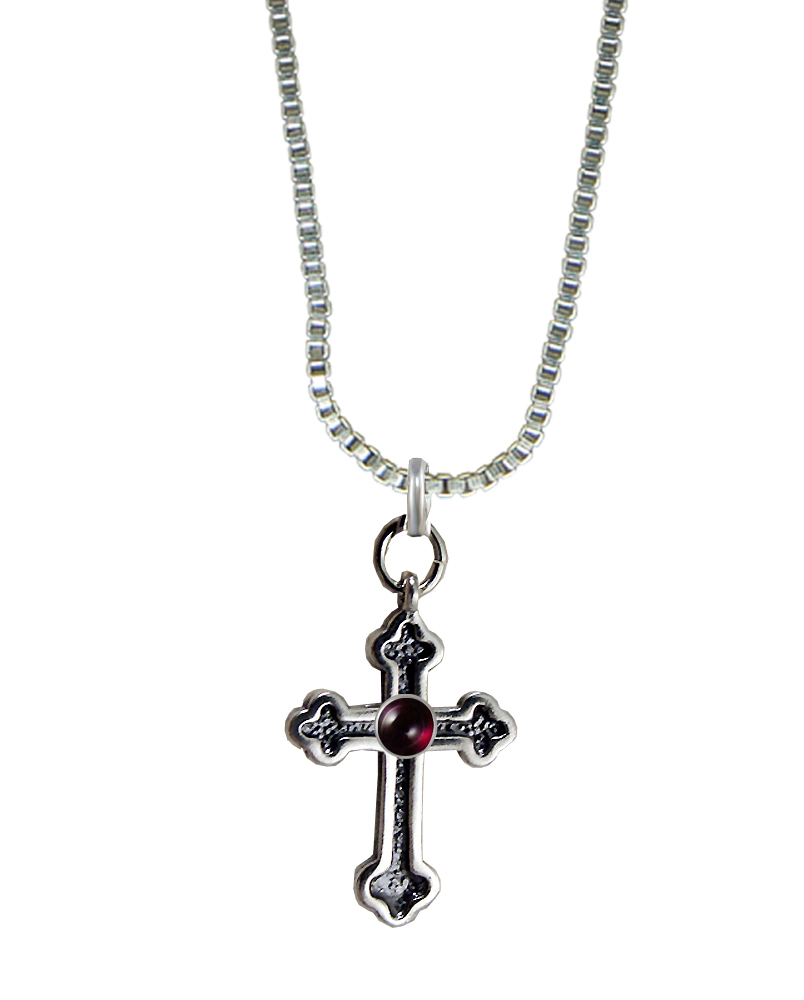 Sterling Silver Trefoil Cross Pendant With Garnet